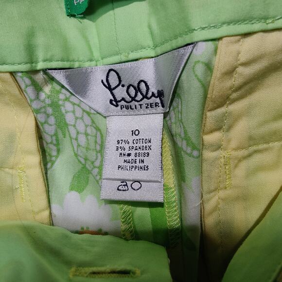 Lilly Pulitzer White Label Sz 10 Green Butterfly Daisy Pedal Pushers Capri Pants - Picture 3 of 7
